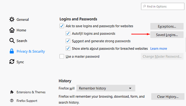 Opgeslagen wachtwoorden in Firefox