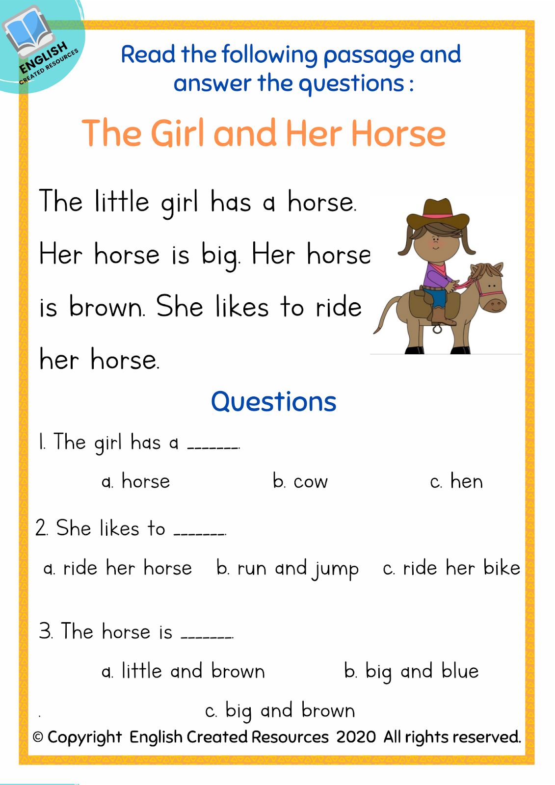 Kindergarten Reading Comprehension Part 2 English Created Resources