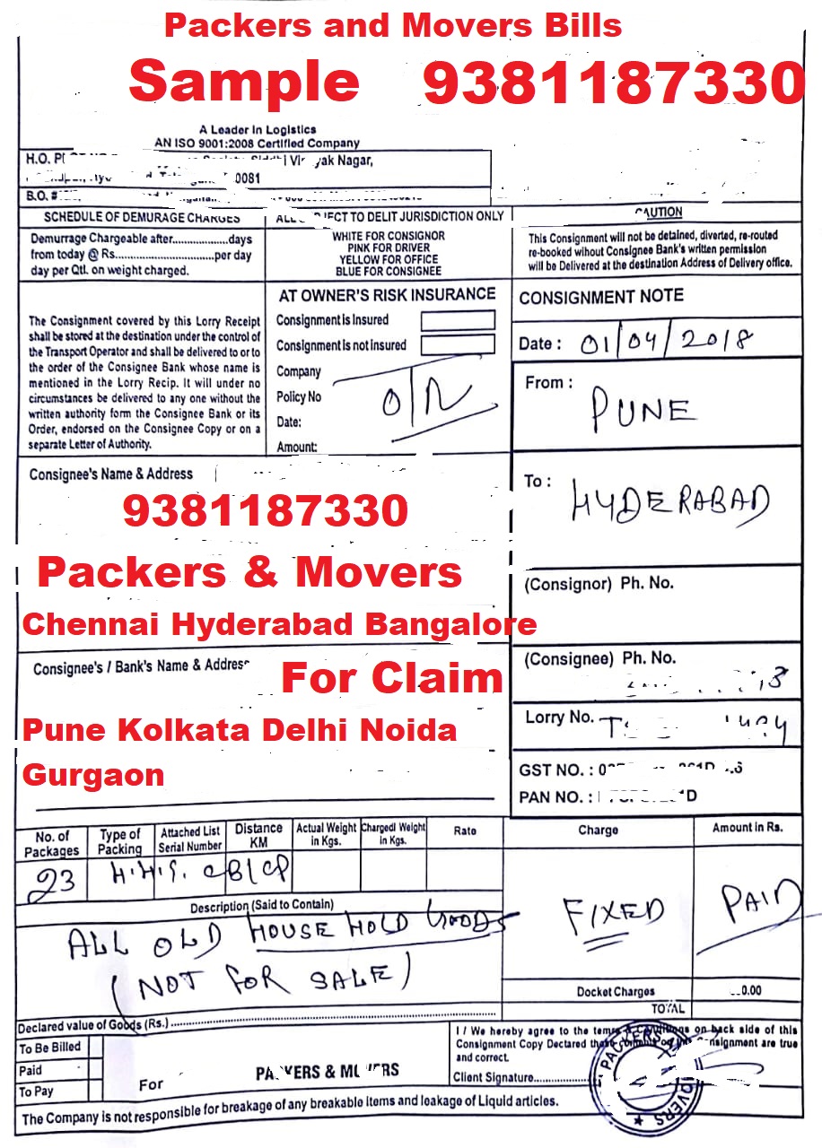 9380223600 100 original gst packers movers bill for claim packers and movers quotation format