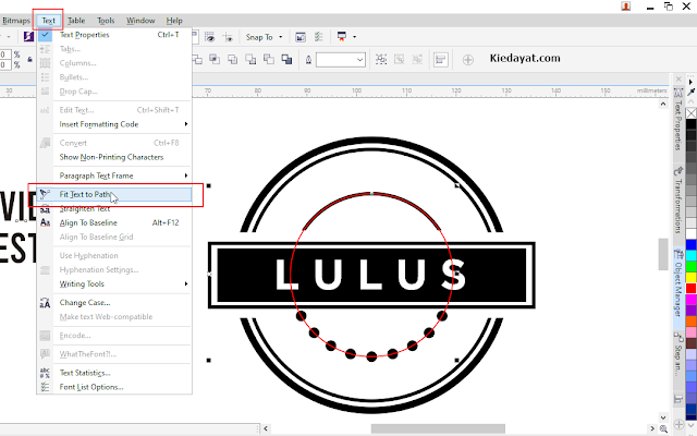 membuat tulisan melengkung di coreldraw