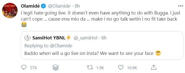 So Hilarious! Olamide Reveals Why He Never Goes Live On Instagram
