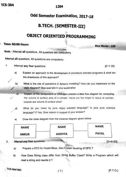 2017-18 OBJECT ORIENTED PROGRAMMING btech odd semester 3 utu ...