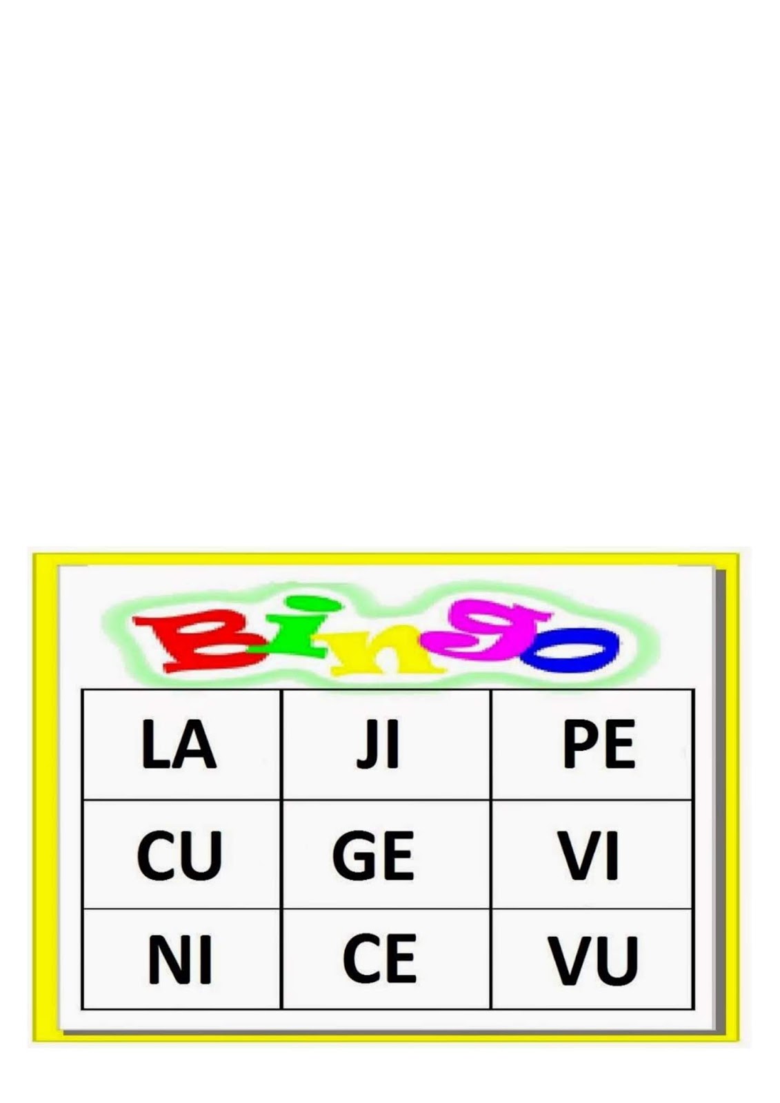 Jogo Bingo Silábico.