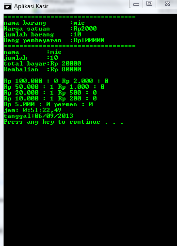 program: program sederhana kasir menggunakan notepad