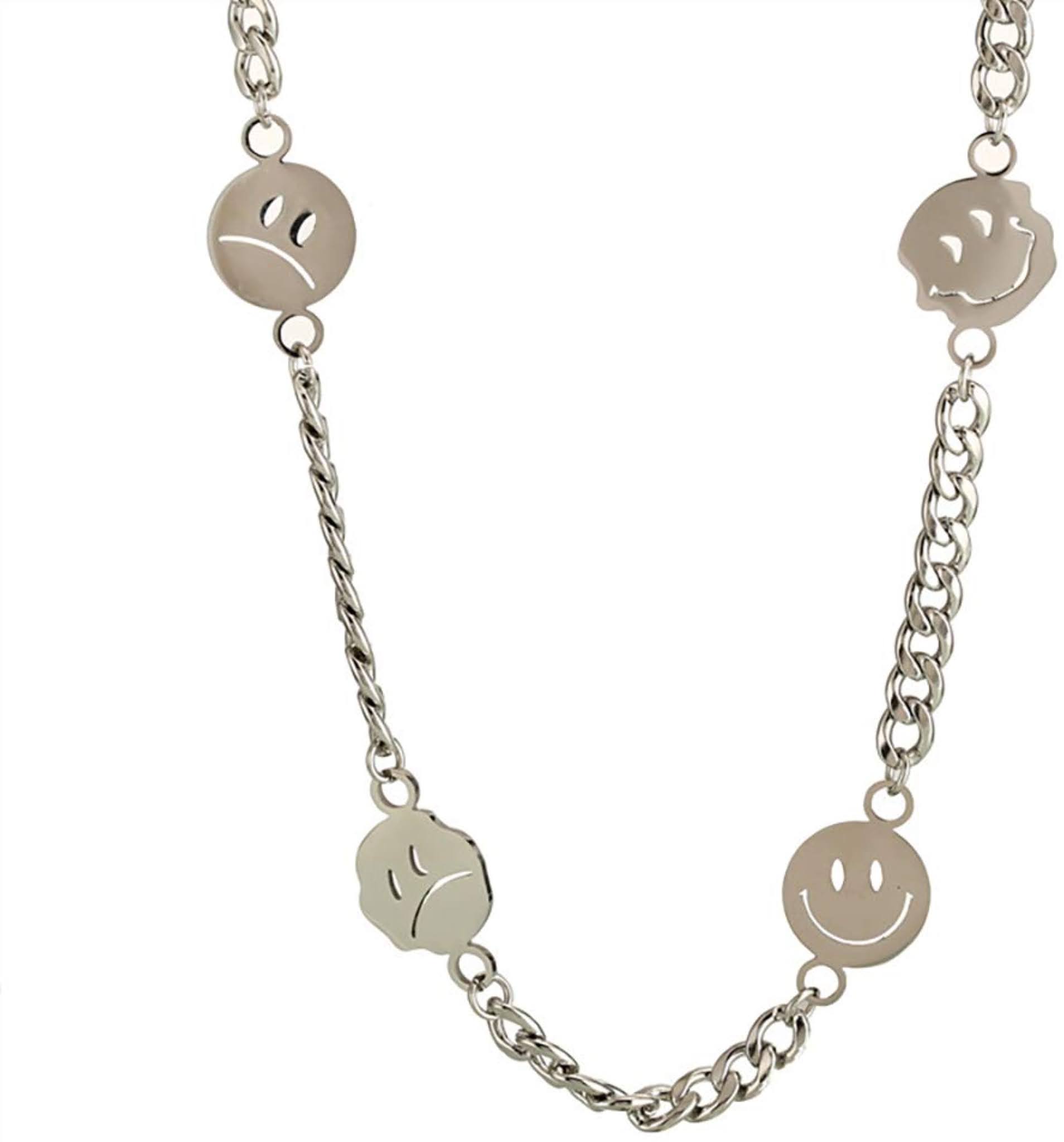 Smiley Chain Necklace Stainless Steel Punk Hip Hop Street Dance Rock Necklace for Men and Women