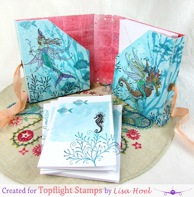Lisa Hoel for Topflight Stamps Summer Blog Hop - ocean themed stationery Folio with matching cards! #pinkinkdesigns #topflightstamps #mermaid #creativejuicefreshsqueezed