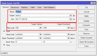 Limitasi Bandwidth Situs Menggunakan Simple Queue