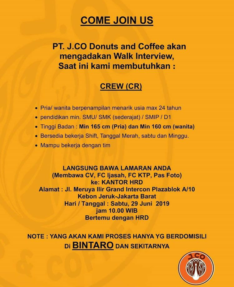 Info Lowongan Kerja Di J Co Donuts Coffee Domisili Bintaro Minimal Sma Lockerjob