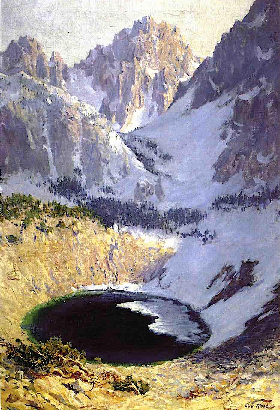Guy Rose painting a Guy Rose painting of a crater lake in winter