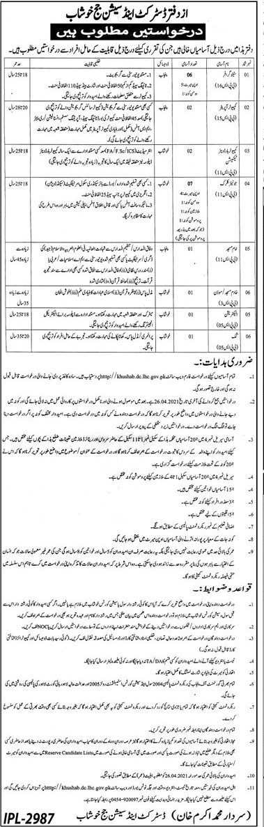 District and Session Courts Khushab Jobs 2021