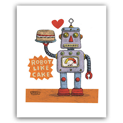 Picture of a robot with a cake