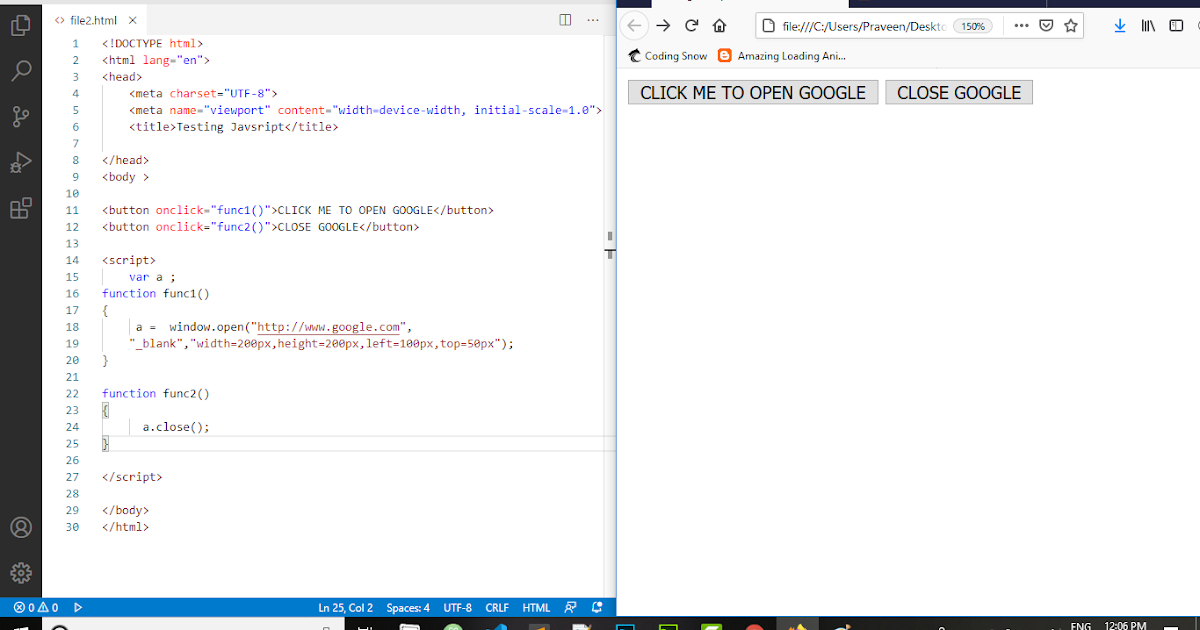 HOW TO OPEN AND CLOSE WINDOW USING WINDOW OBJECT IN JAVASCRIPT