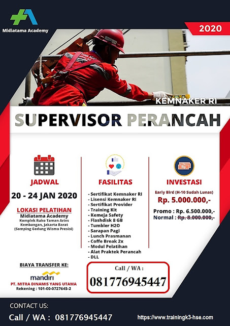 Supervisor Perancah kemnaker tgl. 20-24 Januari 2020 di Jakarta