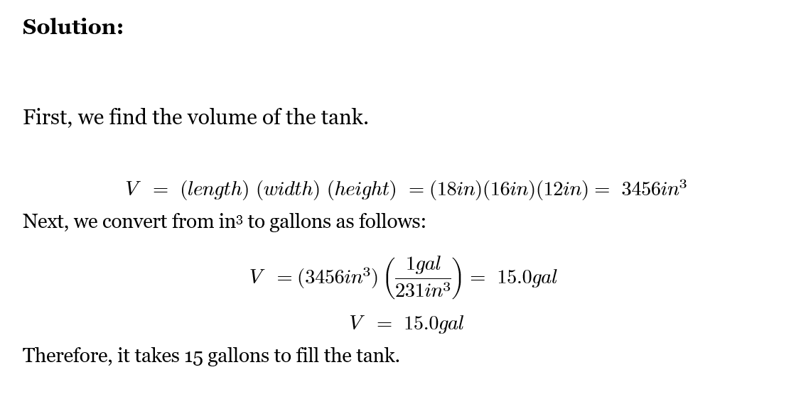 11.One U.S. gallon is a volume equivalent to 231 in.3 . How many