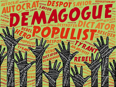 Despot Dicator Demagogue poster graphic Hands raised