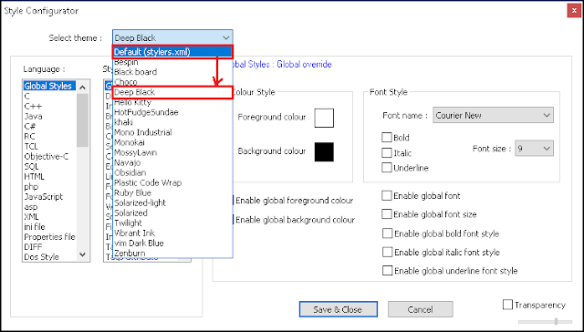 Cara Mengubah Warna Tampilan Notepad++ Menjadi Hitam