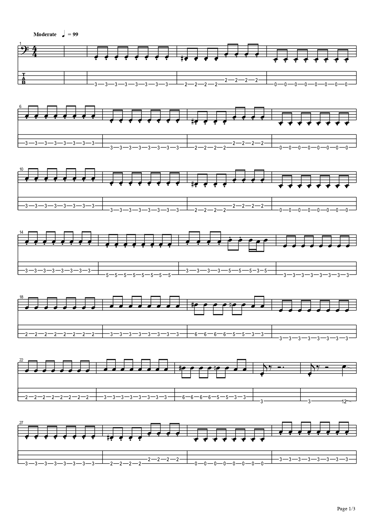 My Chemical Romance Dead! Bass Tab