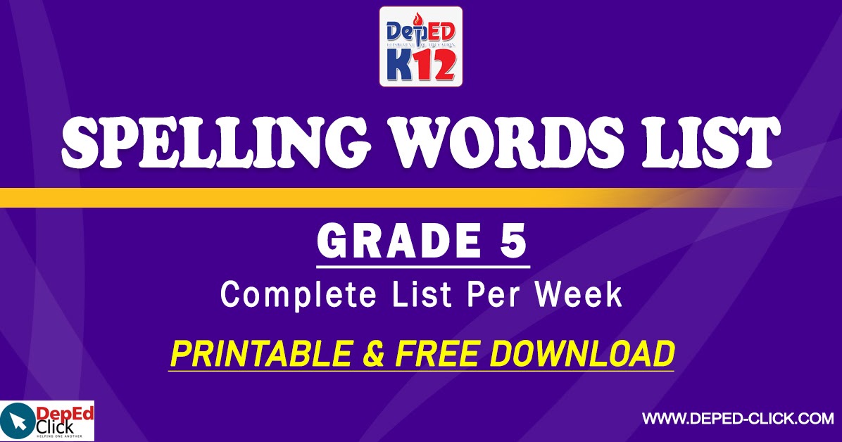 Spelling Words List Grade 5 Free Download Deped Click