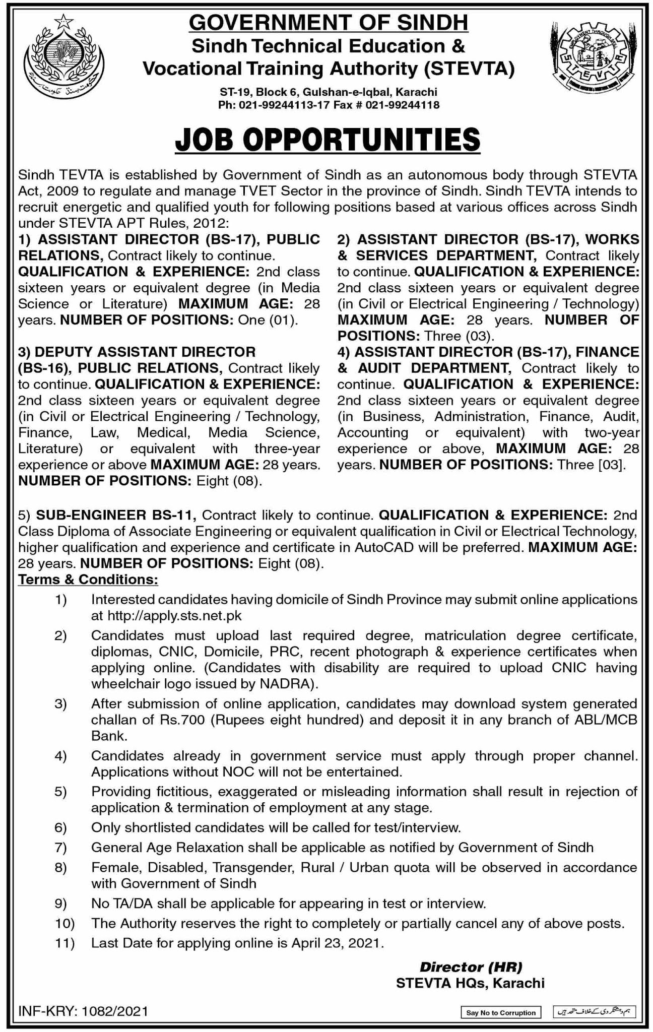 Latest Jobs 2021 in Sindh Technical Education And Vocational Training Authority (STEVTA) Latest Jobs 2021 in Sindh Technical Education And Vocational Training Authority (STEVTA)