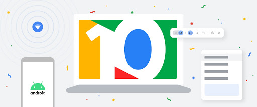 Illustratie van een Chromebook met het nummer 10 op het scherm en een telefoon met het Android-logo op het scherm.