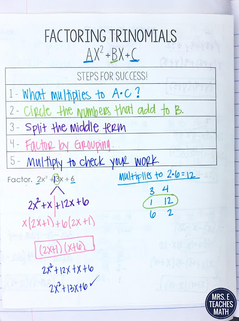 Factoring Trinomials Foldable for Interactive Notebook