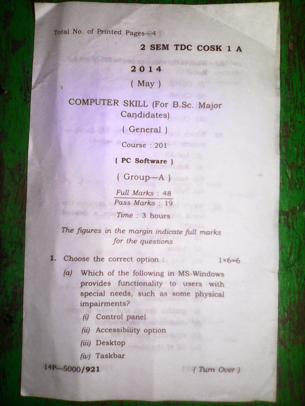 Dibrugarh University Question Paper May 2014 B SC 2nd SEM Computer Skill