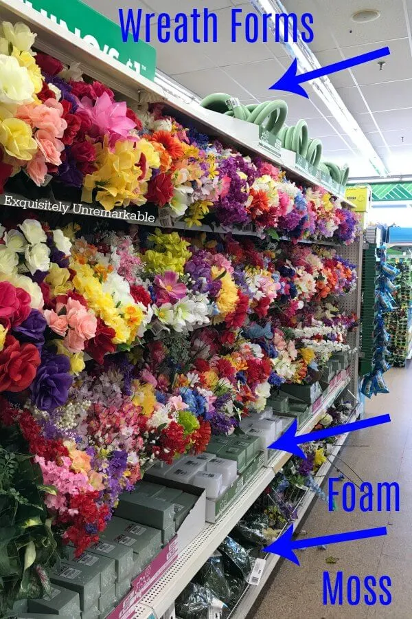 Dollar Tree Craft Floral Supplies in the aisle of the store