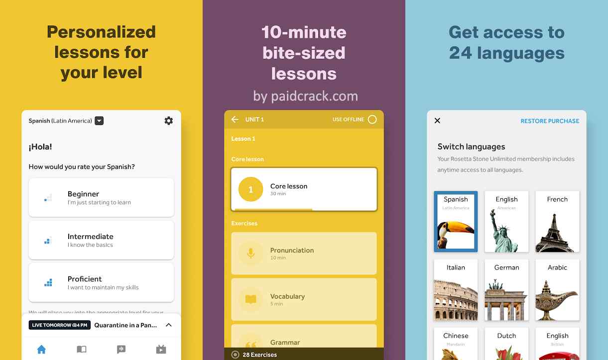 Rosetta Stone Premium Mod Apk Dynamic Immersion® method just that. Interactive and contextual language lessons blend with Extended Learning features. Rosetta Stone Premium Mod Apk Dynamic Immersion® method just that. Interactive and contextual language lessons blend with Extended Learning features.