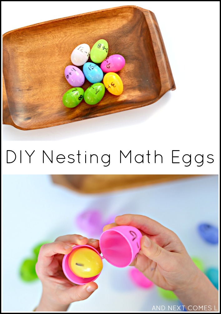 DIY nesting math eggs - a simple fine motor math tray for kids from And Next Comes L