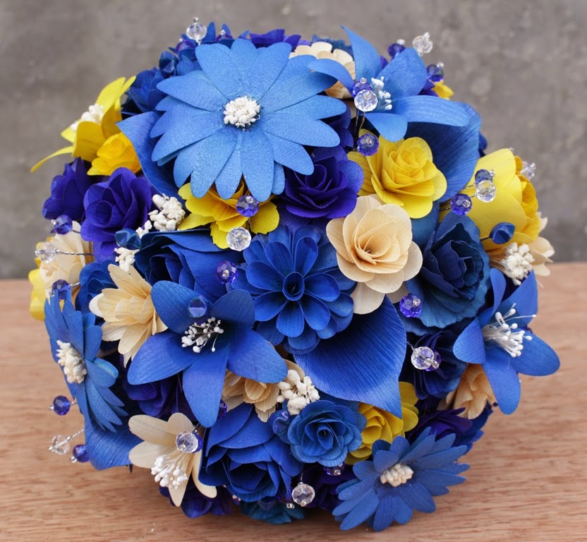 Royal Blue and Yellow Wedding Bouquets, Pomanders