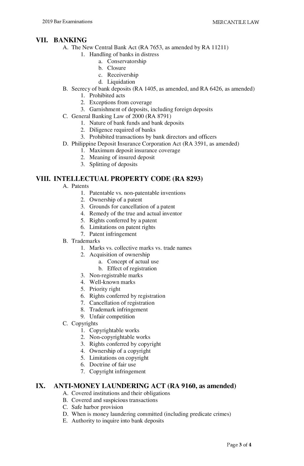 A Tired Future Attorney Commercial Law Bar Exam 2019 Syllabus