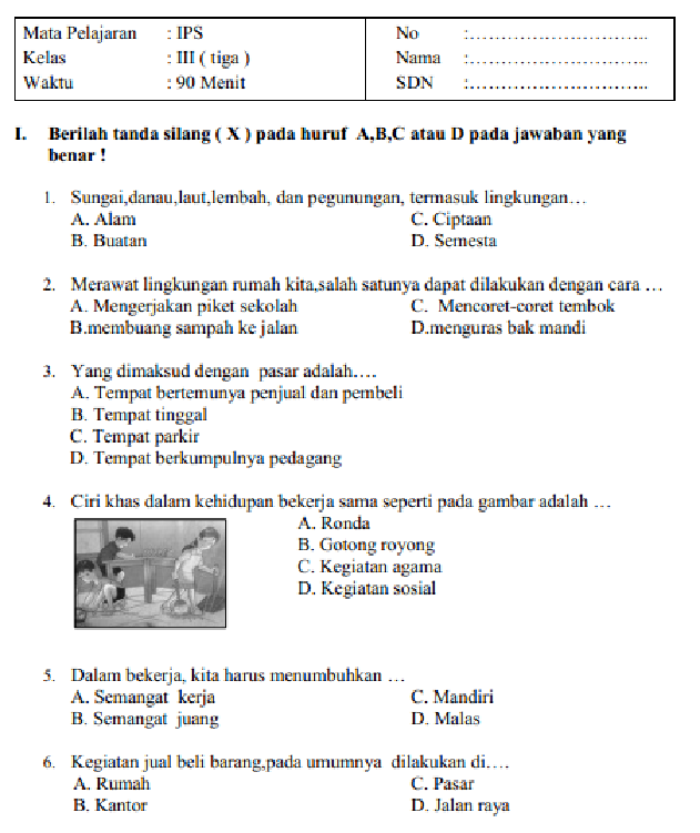 Download soal ulangan harian ips kelas 3 sd semester 1