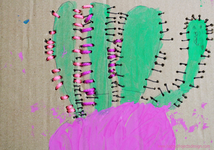 costura con niños: cactus