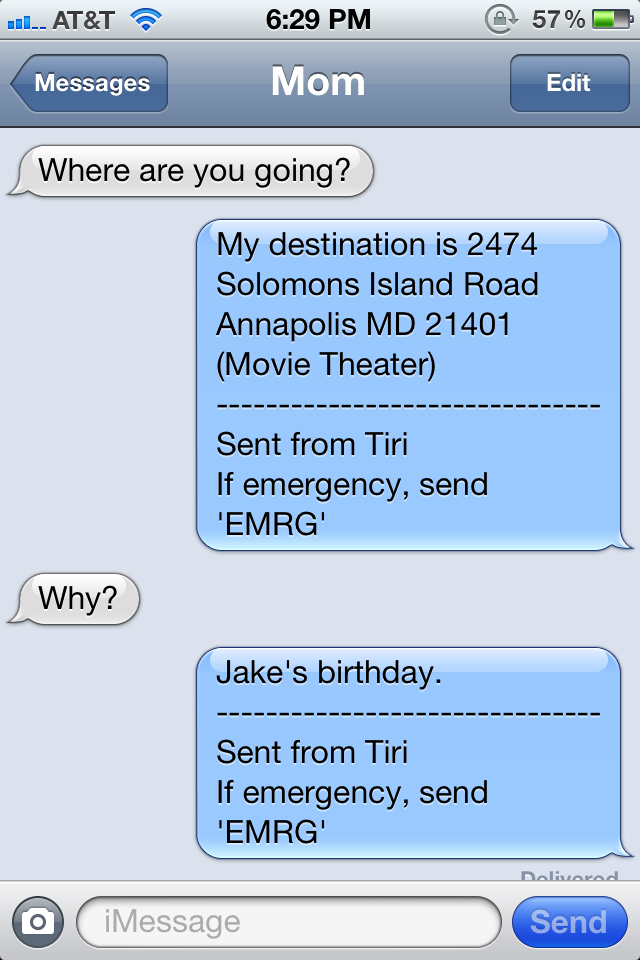 This is an example of what Tiri will reply if someone text your phone while you're driving
