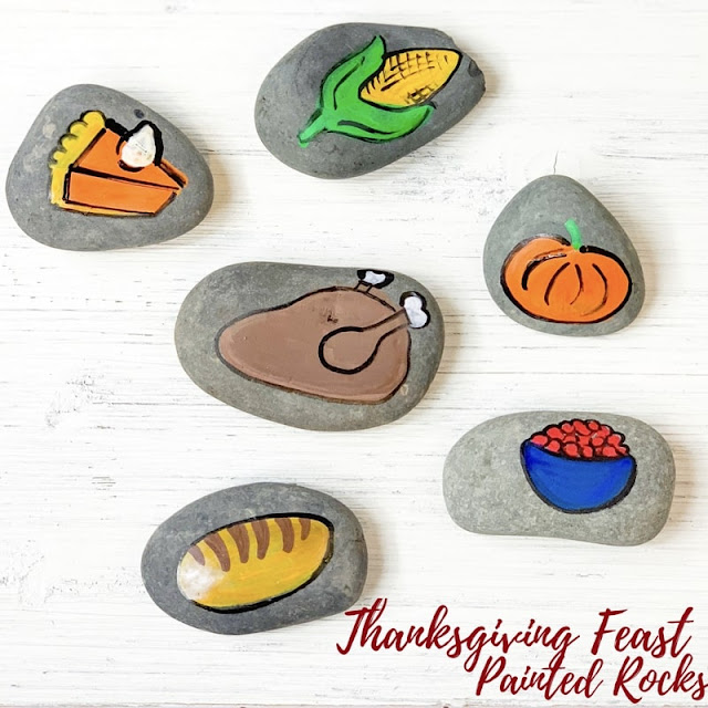 Cute Thanksgiving feast painted rocks