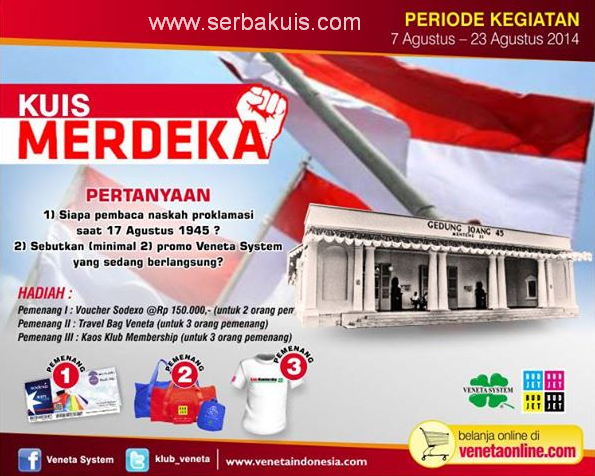 Kuis Merdeka Berhadiah Voucher Sodexo dari Veneta