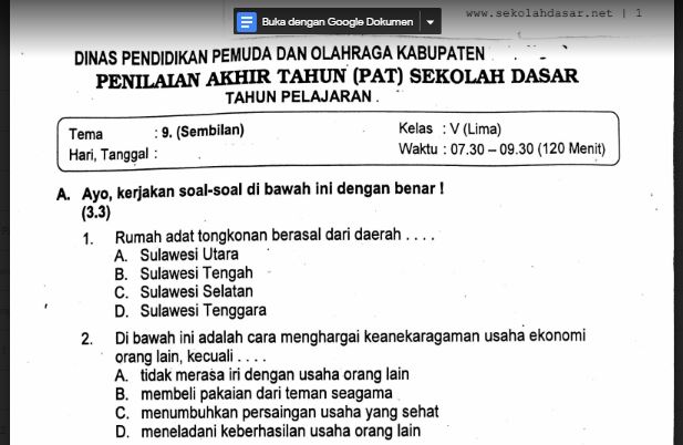 Soal Pat Sbdp Kelas 4 Semester 2 Tema 9