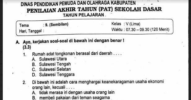 Contoh Soal Bahasa Indonesia Kelas 5 Tema 9 Kd 34