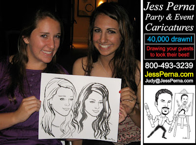 Girls posing for Las Vegas caricature drawing