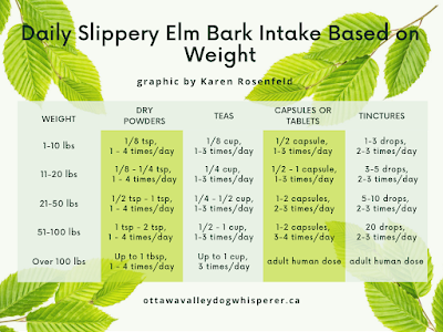 Slippery Elm Bark daily dosage based on dog and cat body weight