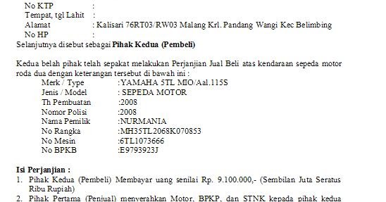 Contoh Surat Jual Beli Motor Informasi Seputar Dunia