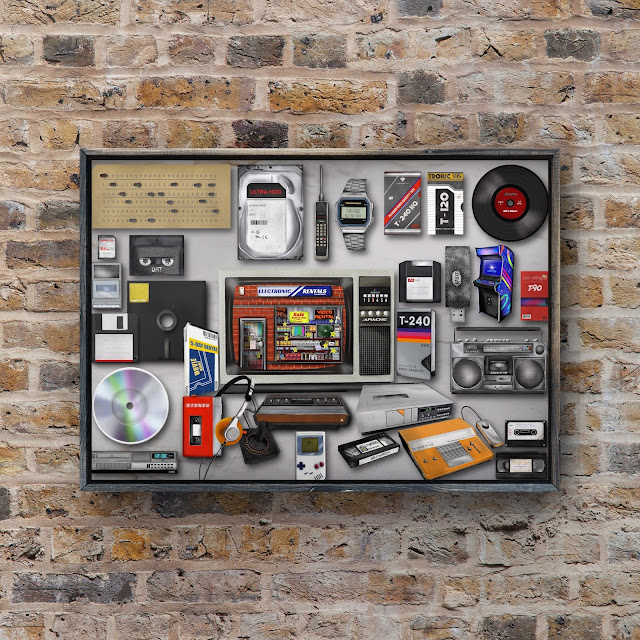 Obsolescence artwork featuring electronics of the 80s