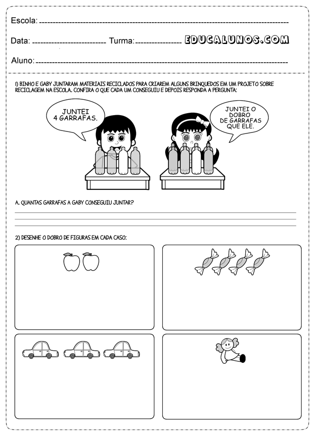 Binho e Gaby juntaram materiais reciclados para criarem alguns brinquedos...