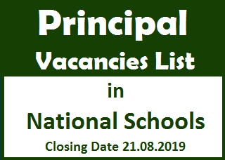 Principal Vacancies List in National Schools 