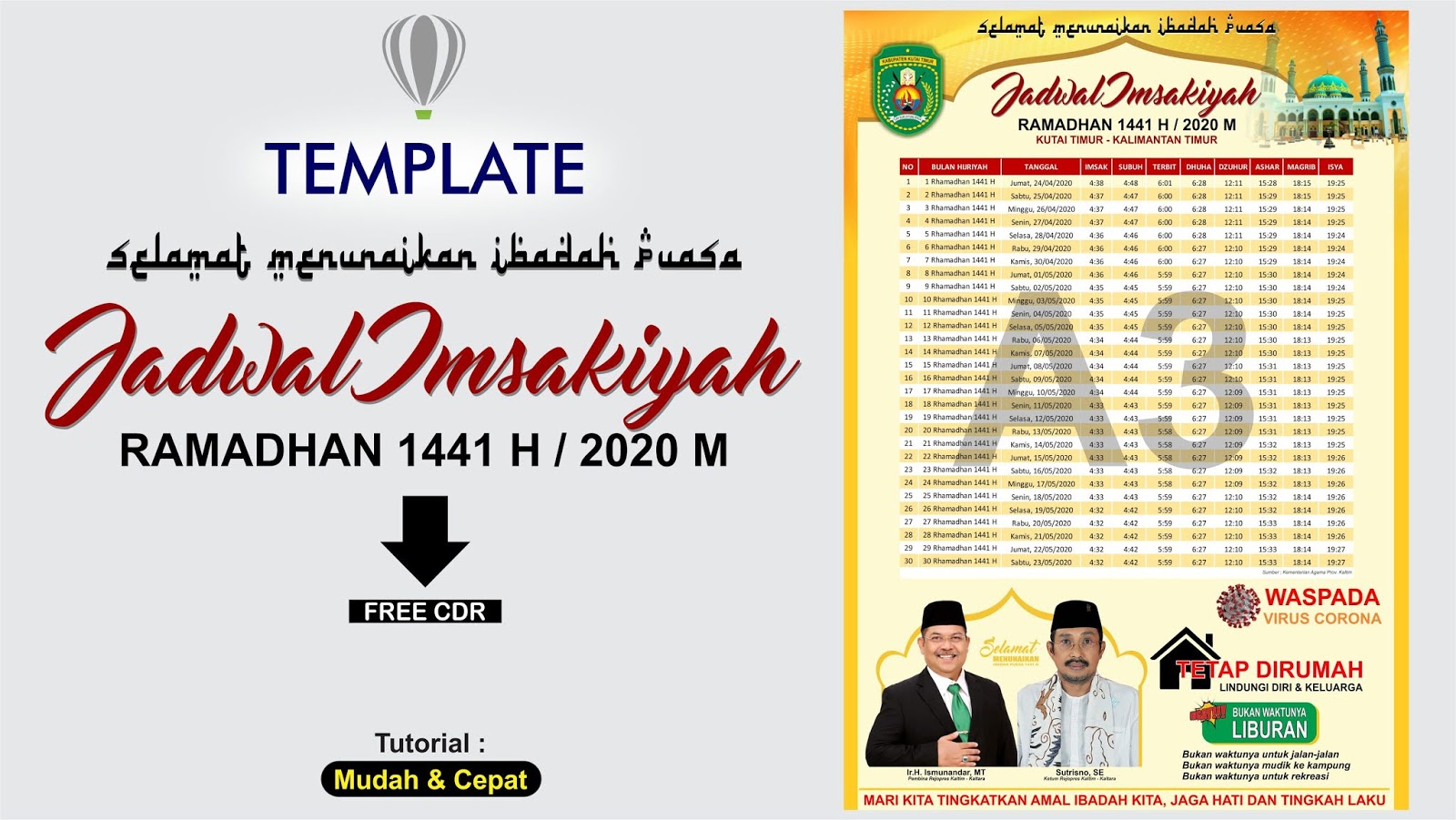 Template Jadwal Imsakiyah Ramadhan 1441 H (2020) Format CorelDraw