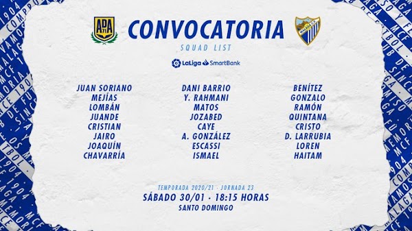 Málaga, 24 convocados ante el Alcorcón