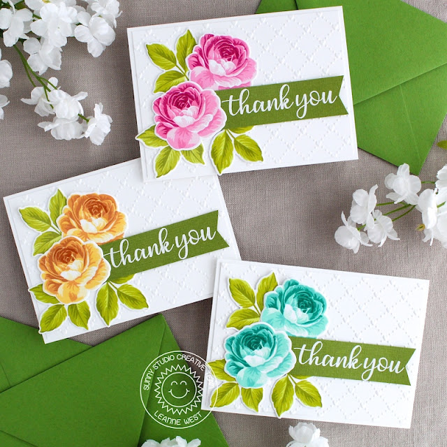 Sunny Studio Stamps: Everything's Rosy Everyday Greetings Floral Thank You Cards by Leanne West 