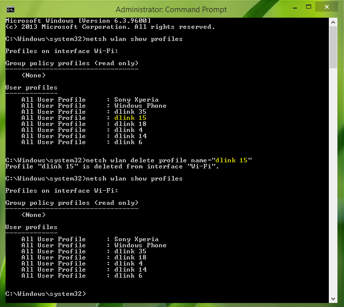 ลบโปรไฟล์ WLAN