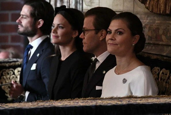 Princess Sofia wore Hobbs London Black Robyn Jacket and skirt, Crown Princess Victoria wore Paule Ka colorblock peplum dress