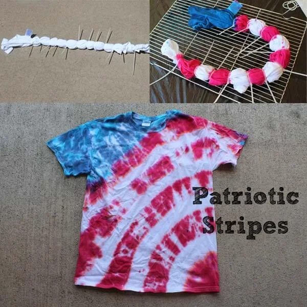 How to Make Patriotic Stripes Tie Dye Shirt!   Learn how to make a Patriotic Striped Tie dye shirt easily!     This flag inspired shirt is great for Independence day, parades, backyard bbq's and fireworks!     Summertime is the best time for tie dye crafts!
